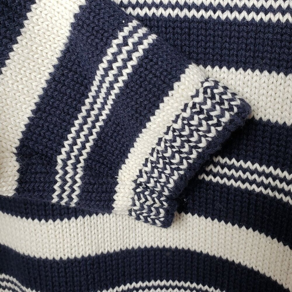 Laura Ashley Navy & White Striped Cotton Sweater Button Shoulder Womens Medium - Picture 8 of 12